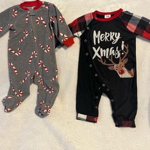 Carter’s Baby Christmas Footie Pajama and Pat Pat Xmas Reindeer Bodysuit Bundle